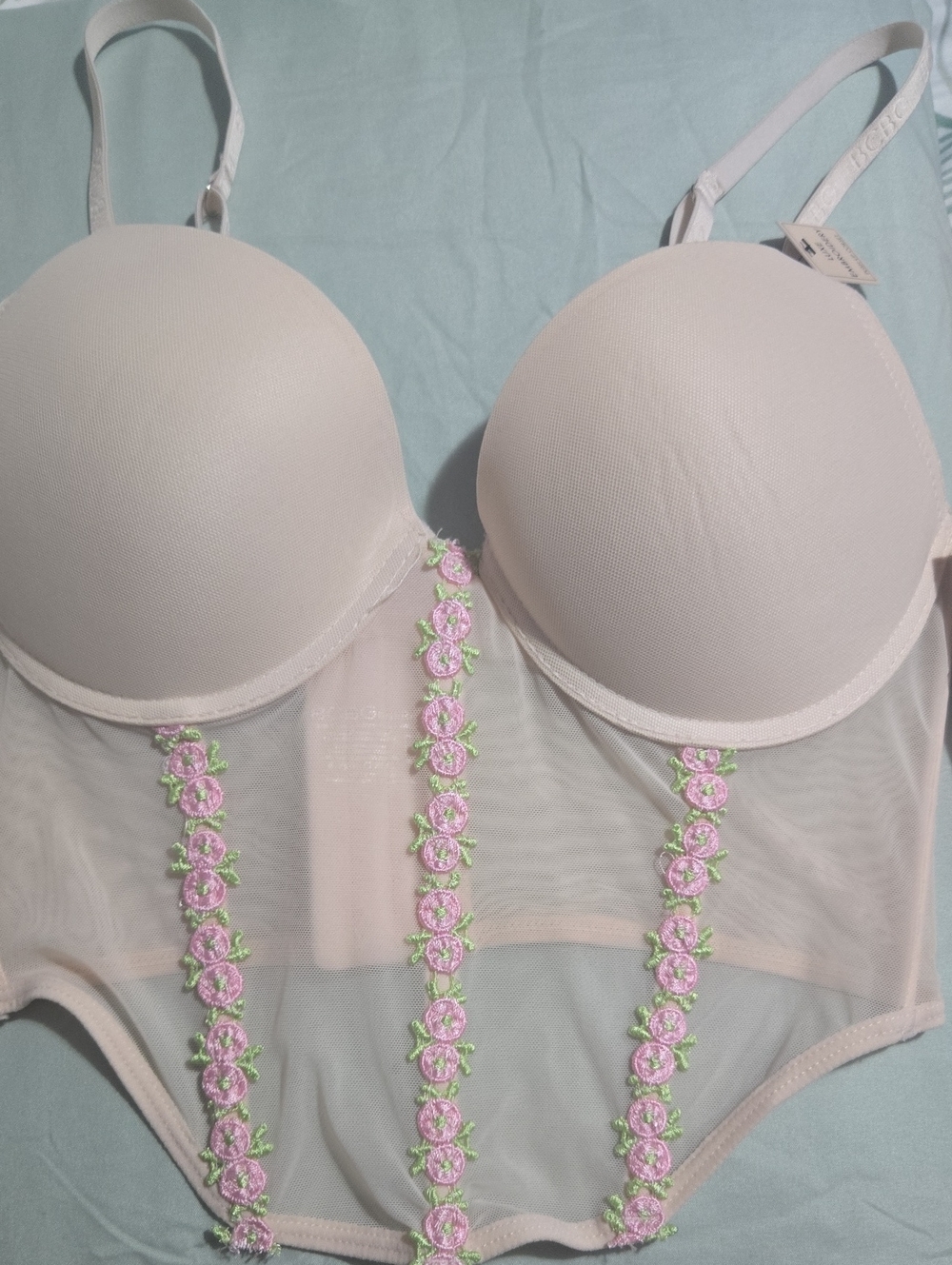 BCBGeneration Blush Pink Lace-Trim Bustier Bodysuit